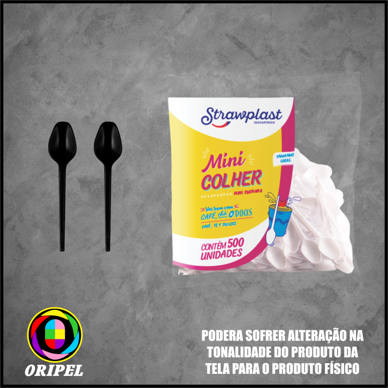MINI COLHER PLASTICA PRETA STRAWPLAST 100 UN