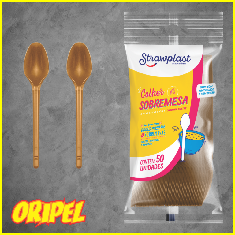 COLHER SOBREMESA/DOURADO STRAWPLAST 50 UN