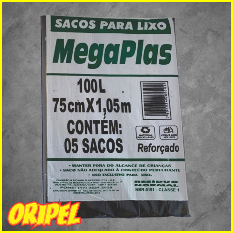 SACO LIXO PRETO SM/100 LTS MEGAPLAS 5 UN