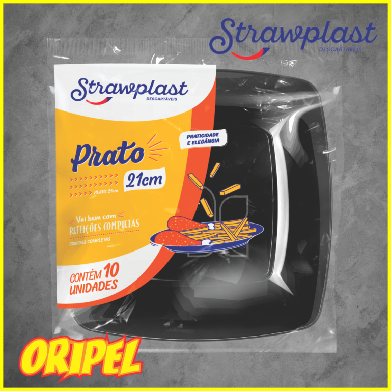 PRATO QUADRADO 21CM/PRETO STRAWPLAST 10 UN
