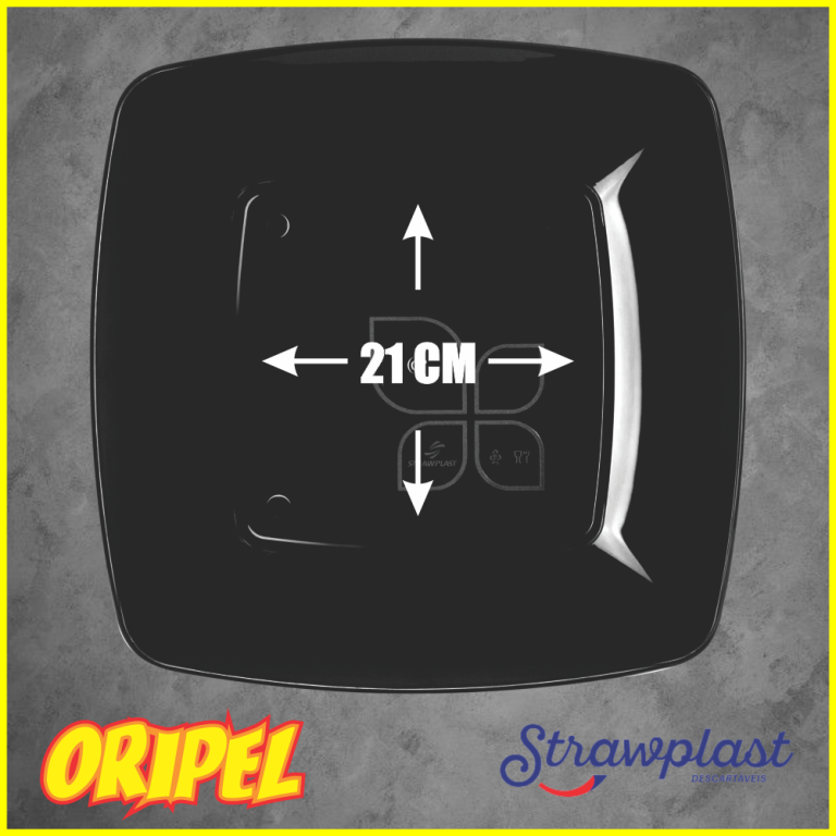 PRATO QUADRADO 21CM/PRETO STRAWPLAST 10 UN