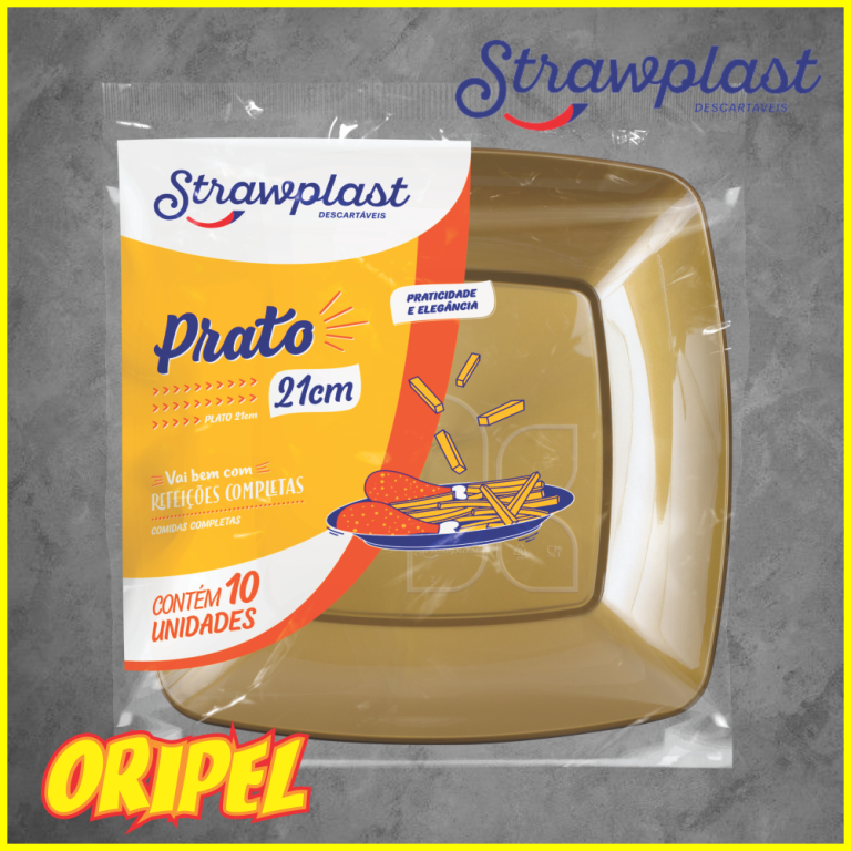 PRATO QUADRADO 21CM/DOURADO STRAWPLAST 10 UN