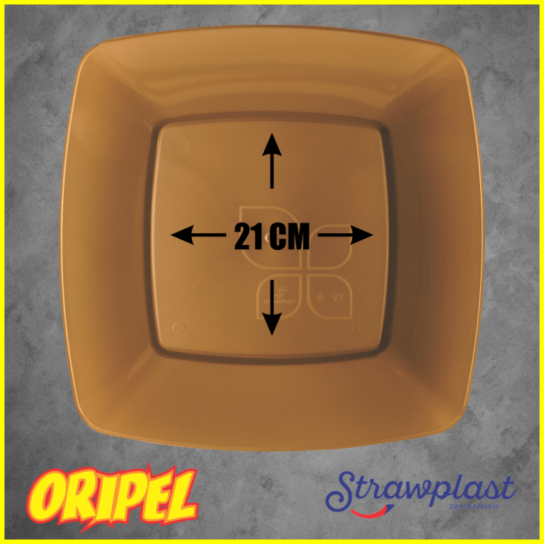 PRATO QUADRADO 21CM/DOURADO STRAWPLAST 10 UN
