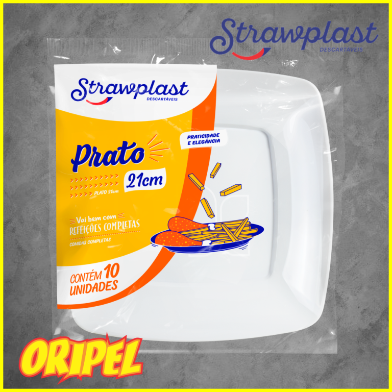 PRATO QUADRADO 21CM/BRANCO STRAWPLAST 10 UN