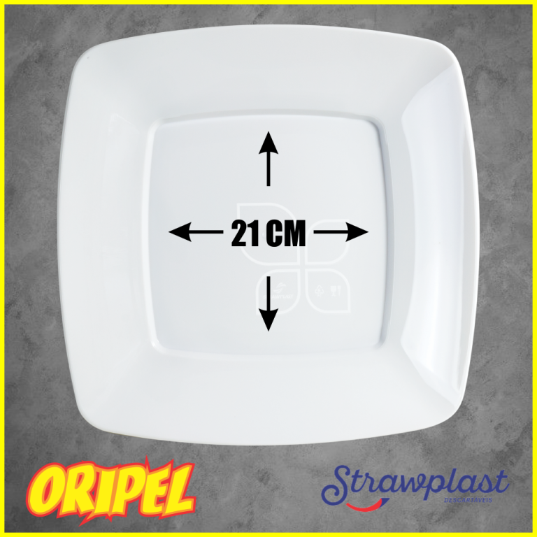 PRATO QUADRADO 21CM/BRANCO STRAWPLAST 10 UN