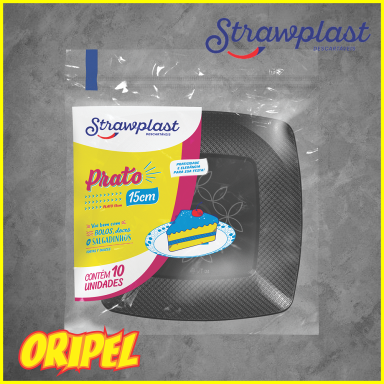 PRATO QUADRADO 15CM/PRETO STRAWPLAST 10 UN