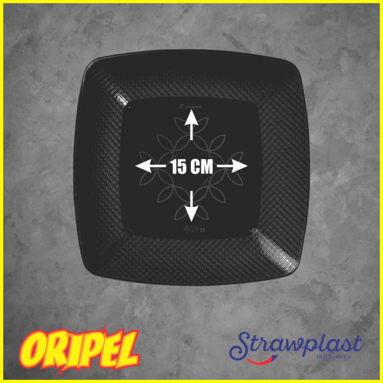 PRATO QUADRADO 15CM/PRETO STRAWPLAST 10 UN