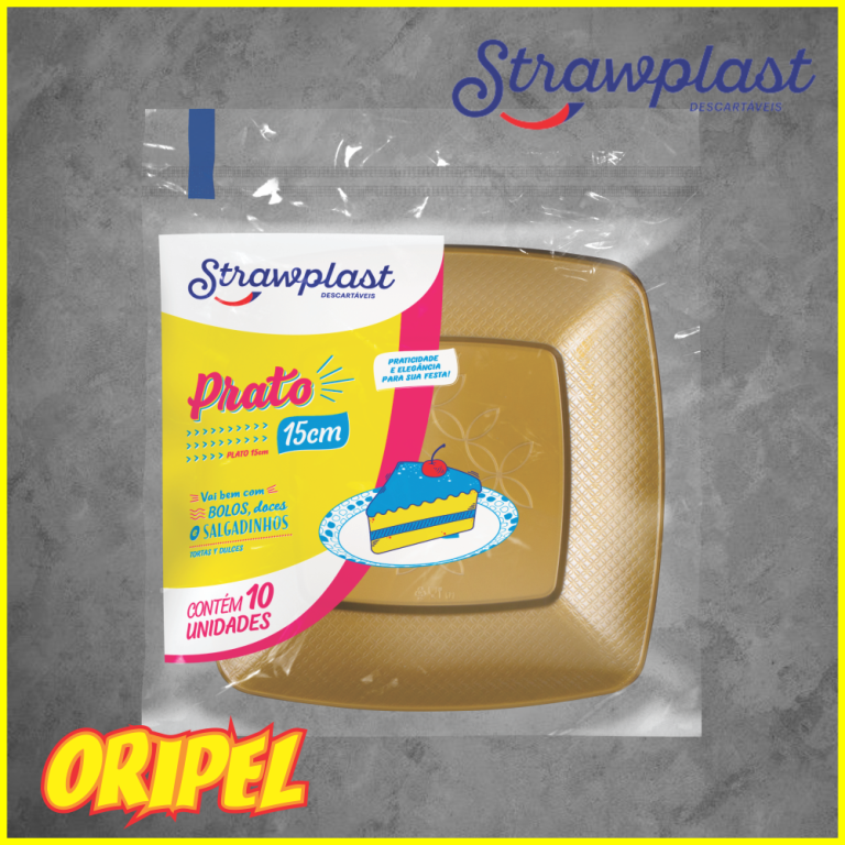 PRATO QUADRADO 15CM/DOURADO STRAWPLAST 10 UN
