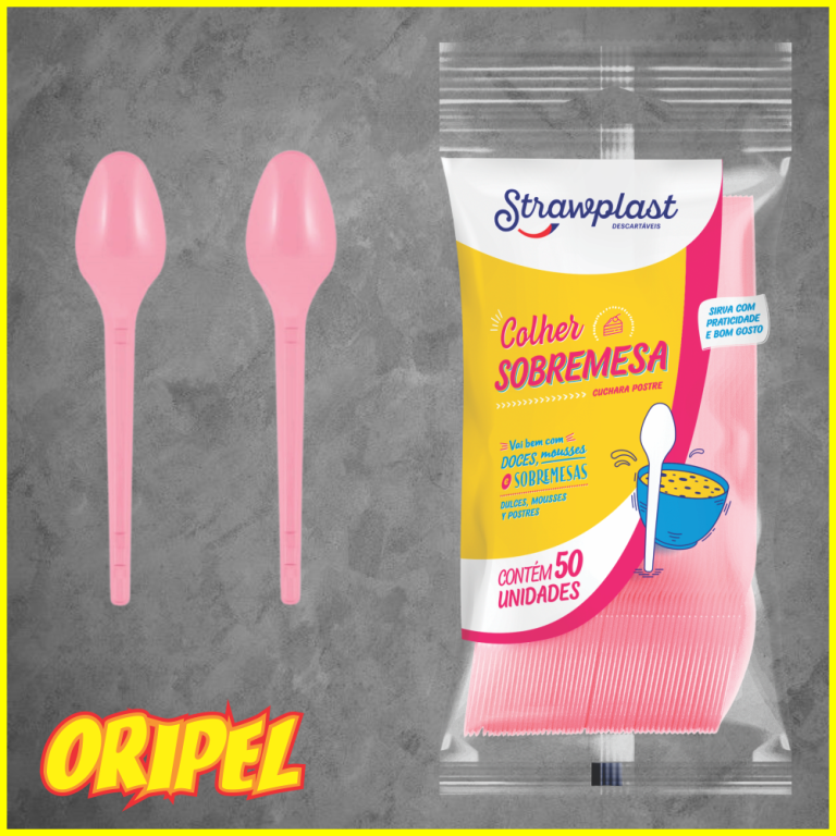 COLHER SOBREMESA/ROSA STRAWPLAST 50 UN
