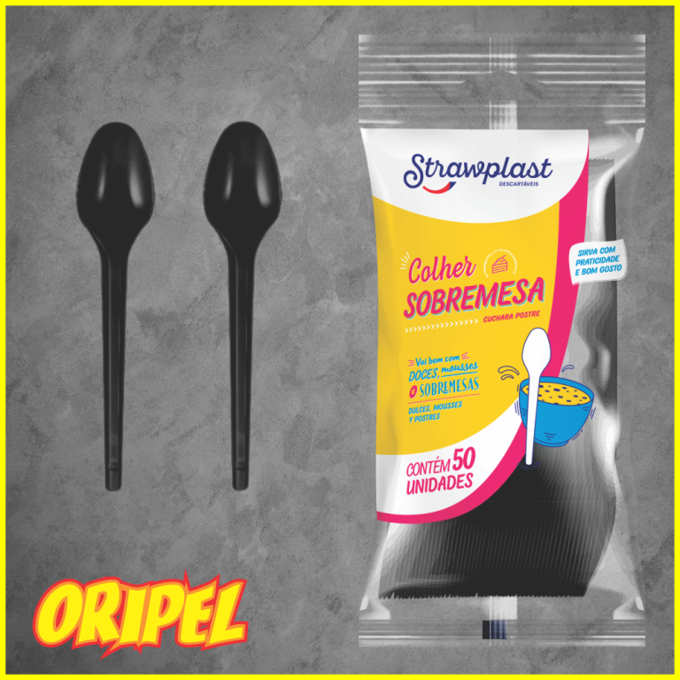 COLHER SOBREMESA/PRETA STRAWPLAST 50 UN