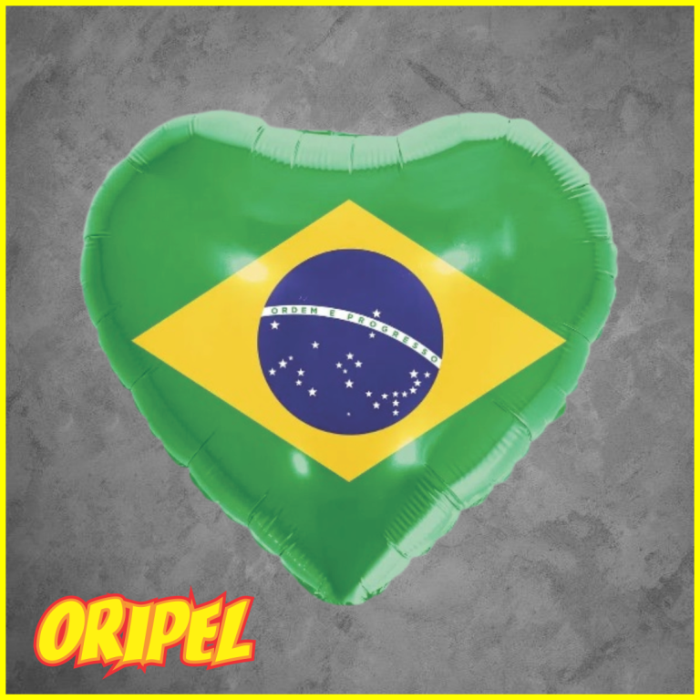 BALÃO METALIZADO 45CM CORAÇÃO BANDEIRA/COPA MAKE+