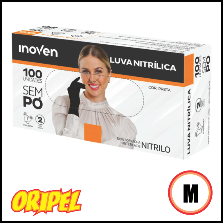 LUVA NITRILICA PRETA/M (8) INOVEN 100 UN