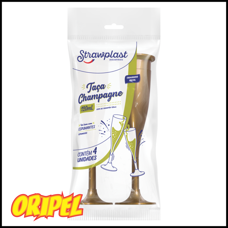 TAÇA CHAMPAGNE 120ML/DOURADA STRAWPLAST 4 UN