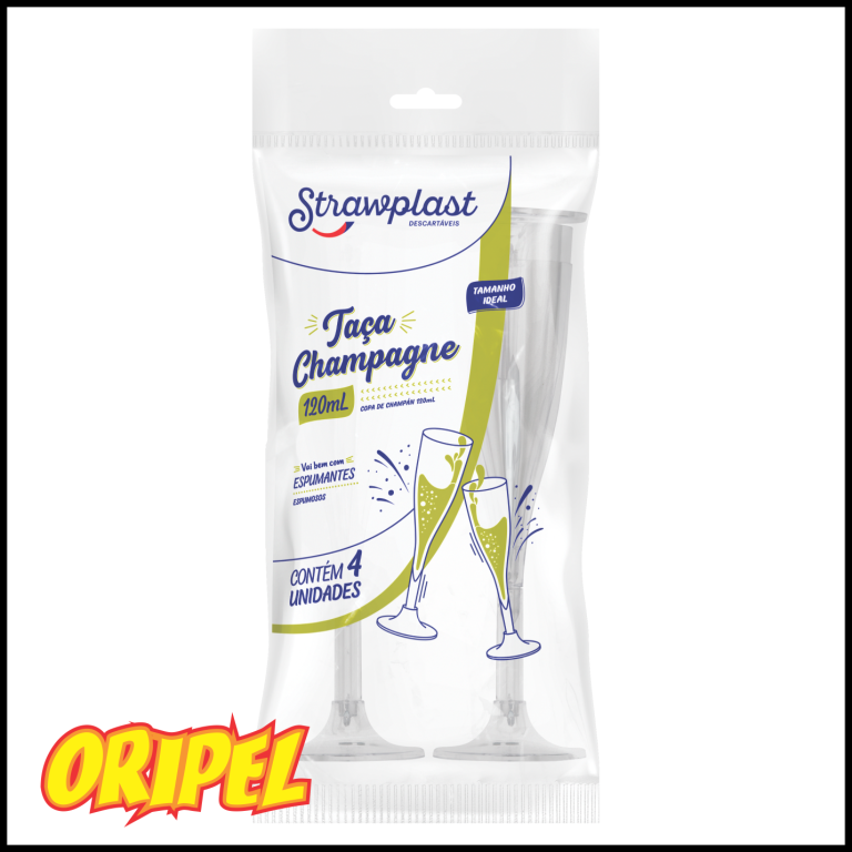 TAÇA CHAMPAGNE 120ML/CRISTAL STRAWPLAST 4 UN
