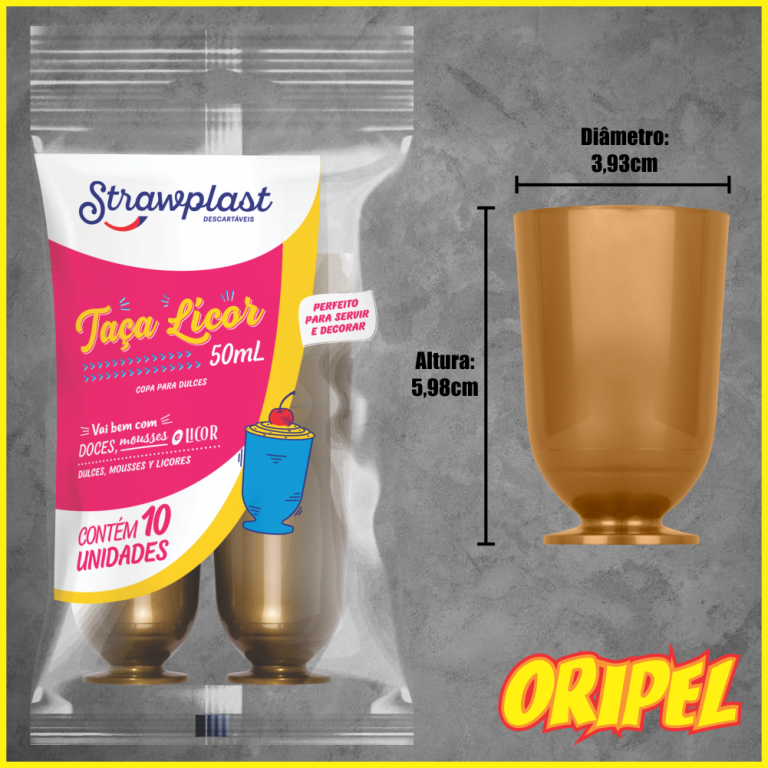 TAÇA 50ML LICOR DOURADA STRAWPLAST 10 UN