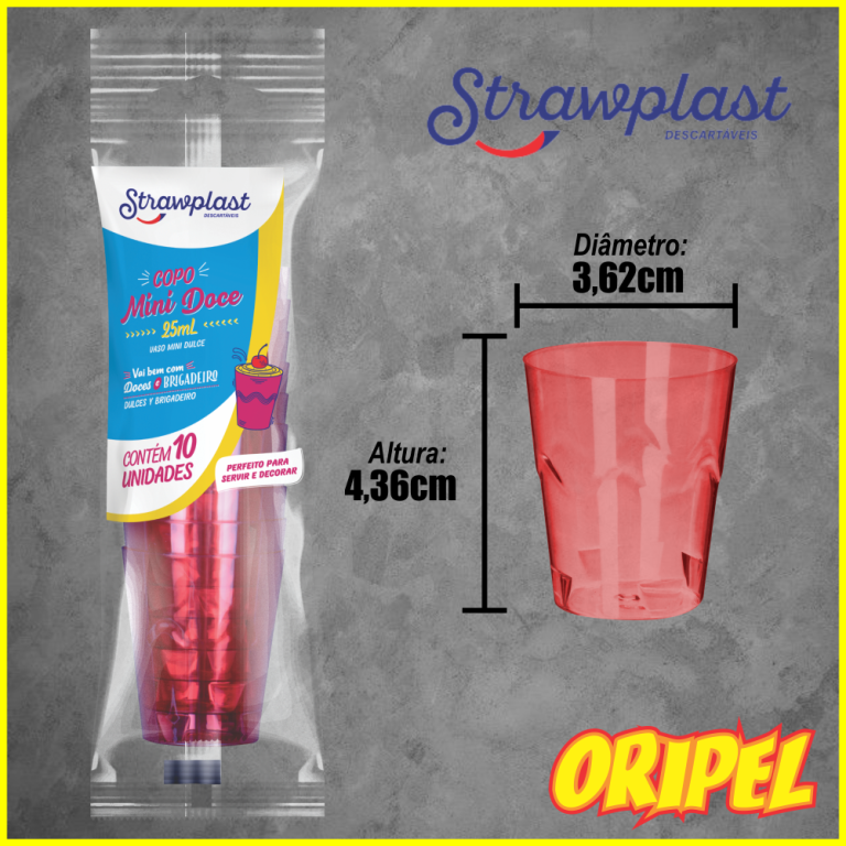 COPO 25ML MINI DOCE VERMELHO NEON STRAWPLAST 10 UN