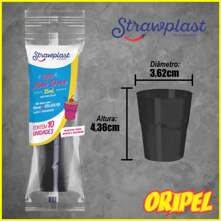COPO 25ML MINI DOCE PRETO STRAWPLAST 10 UN