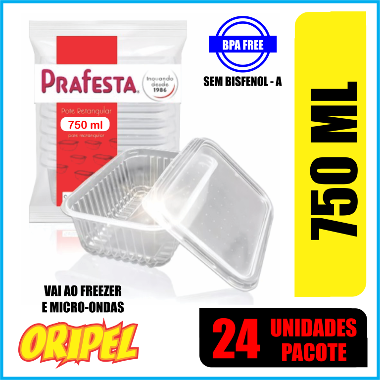 POTE RETANGULAR C/TAMPA 750ML PRAFESTA 24 UN