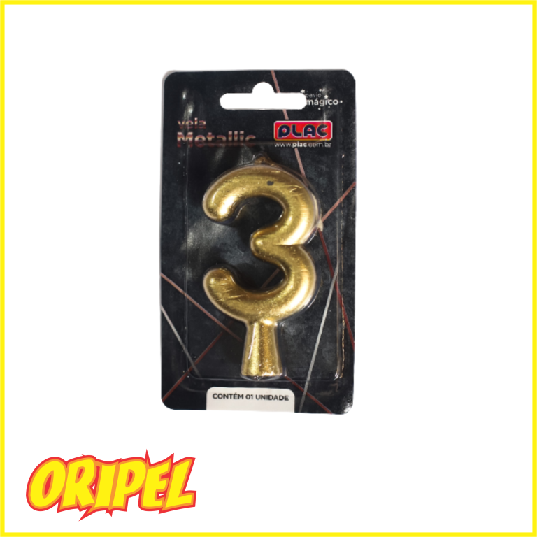 VELA ANIVERSARIO METALLIC OURO/3 PLAC