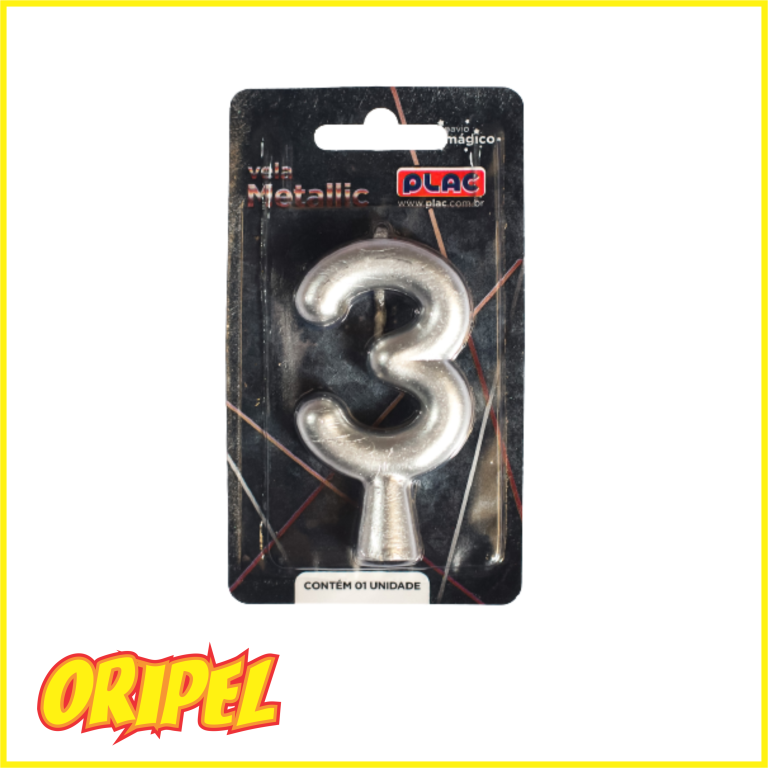 VELA ANIVERSARIO METALLIC PRATA/3 PLAC