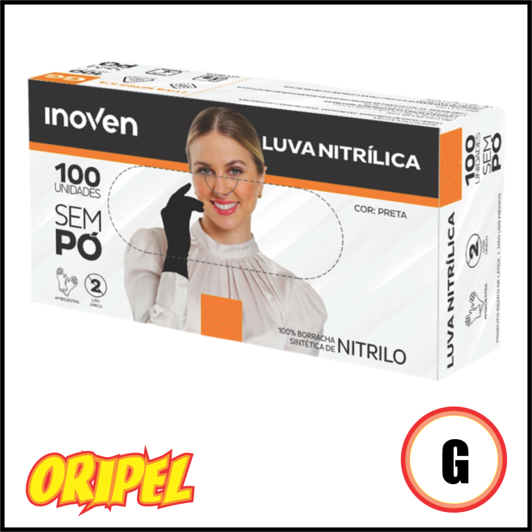 LUVA NITRILICA PRETA/G (9) INOVEN 100 UN