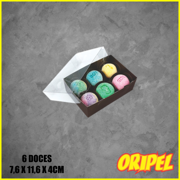CAIXA 6 DOCES B.MARROM TAMPA ACETATO PLAC 10 UN