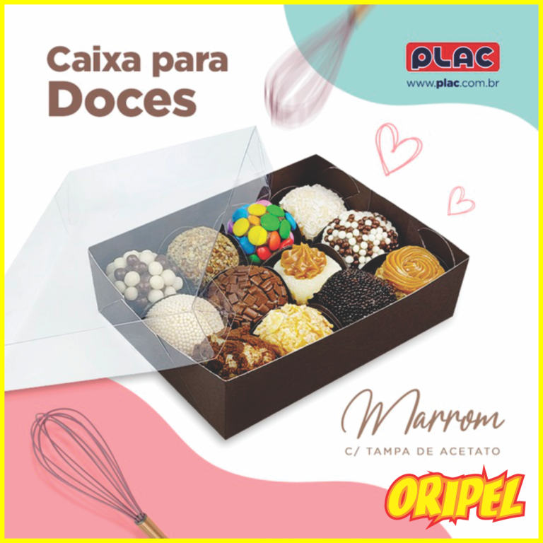 CAIXA 6 DOCES B.MARROM TAMPA ACETATO PLAC 10 UN
