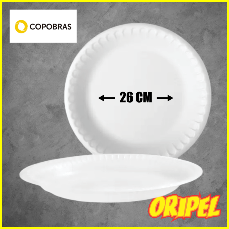 PRATO ISOPOR RASO 260MM BRANCO/CPR 026 COPOBRAS 25 UN