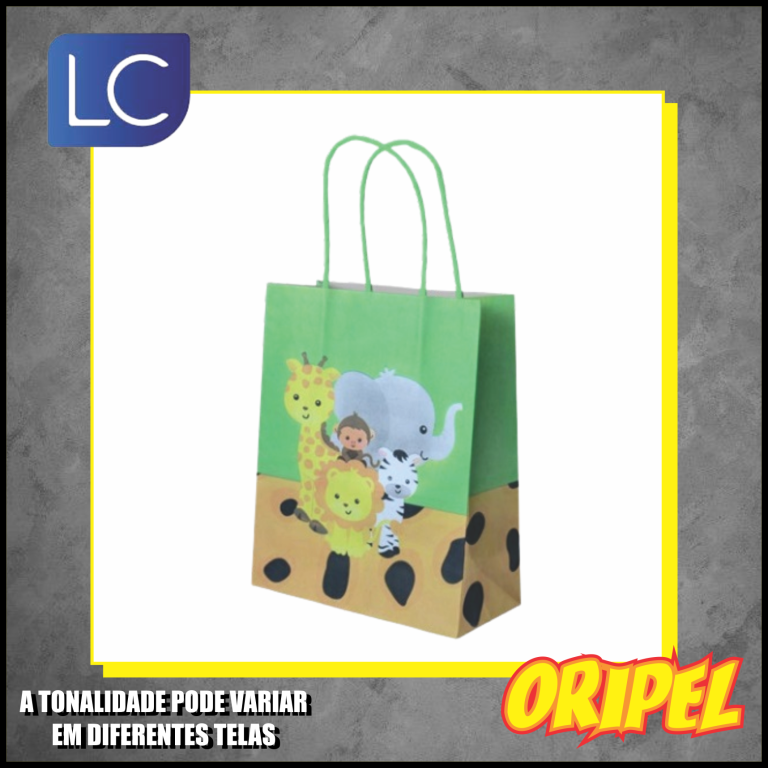 SACOLA KRAFT FANTASIA/SAFARI BABY 21,5X17,5X8,5CM LC 10 UN