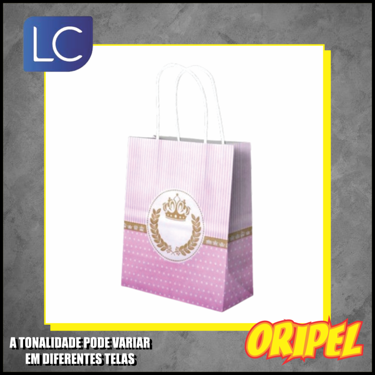 SACOLA KRAFT FANTASIA/PRINCESA ROSA 21,5X17,5X8,5CM LC 10 UN
