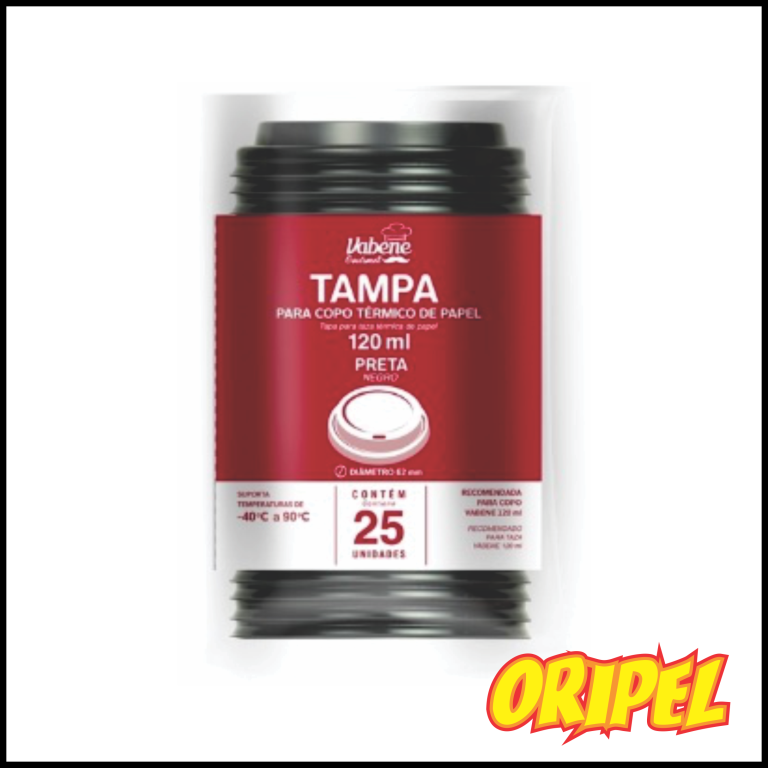 TAMPA COPO TERMICO PAPEL PRETA 120ML VABENE 25 UN