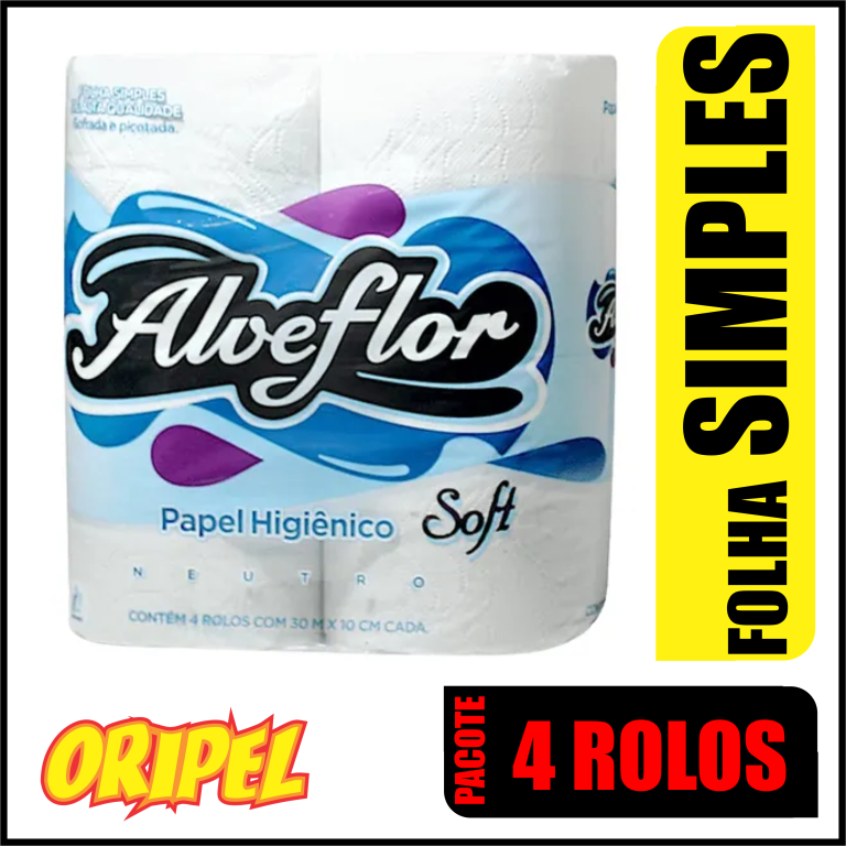PAPEL HIGIENICO F.SIMPLES 30MX10CM ALVEFLOR 4 ROLOS