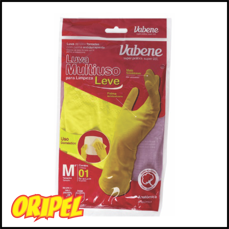 LUVA LATEX MULTIUSO LEVE/AMARELA "M" VABENE