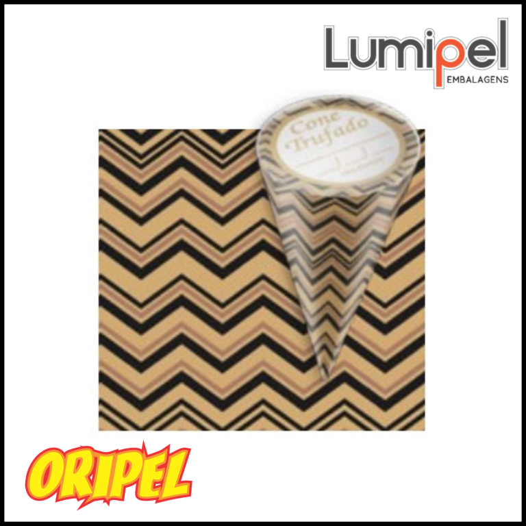 EMBALAGEM CONE CHEVRON PRETO 10X15CM LUMIPEL 50 UN