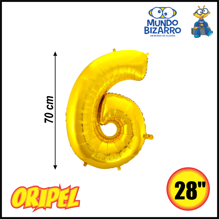 BALÃO METALIZADO 70CM/28" OURO/6 MUNDO BIZARRO