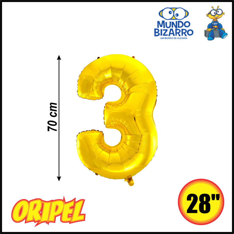 BALÃO METALIZADO 70CM/28" OURO/3 MUNDO BIZARRO