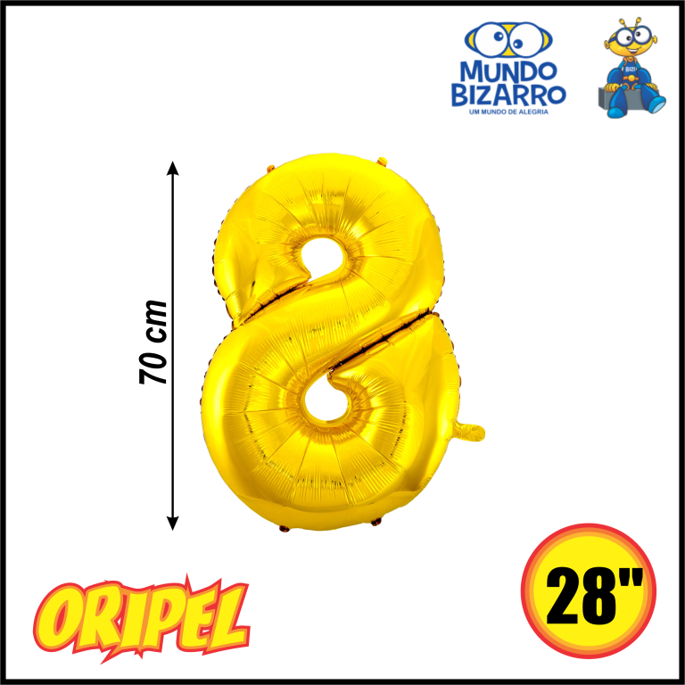 BALÃO METALIZADO 70CM/28" OURO/8 MUNDO BIZARRO