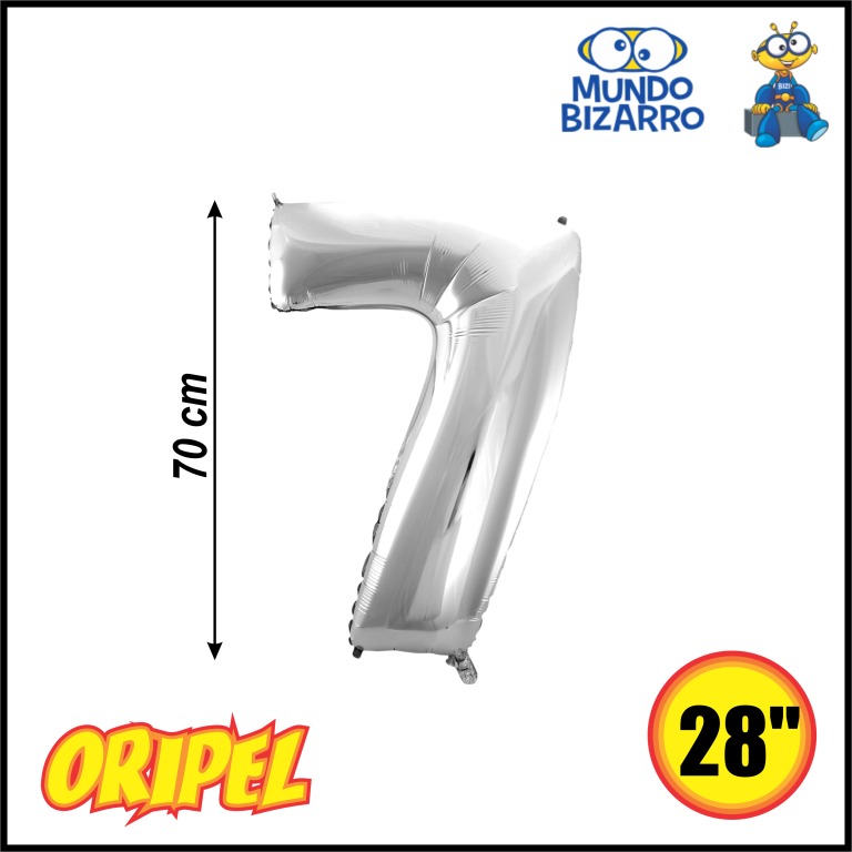 BALÃO METALIZADO 70CM/28" PRATA/7 MUNDO BIZARRO