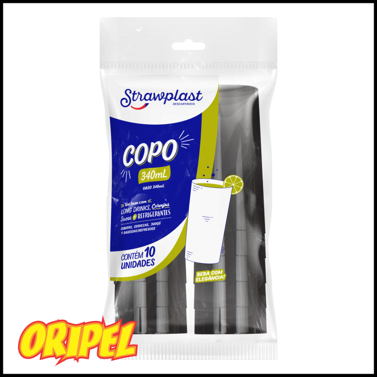 COPO 340ML/PRETO STRAWPLAST 10 UN