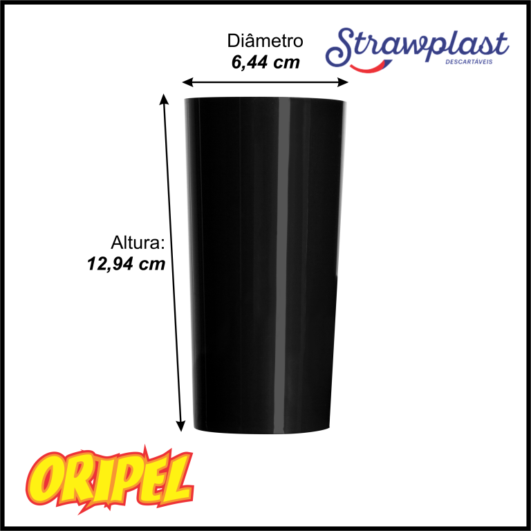 COPO 340ML/PRETO STRAWPLAST 10 UN