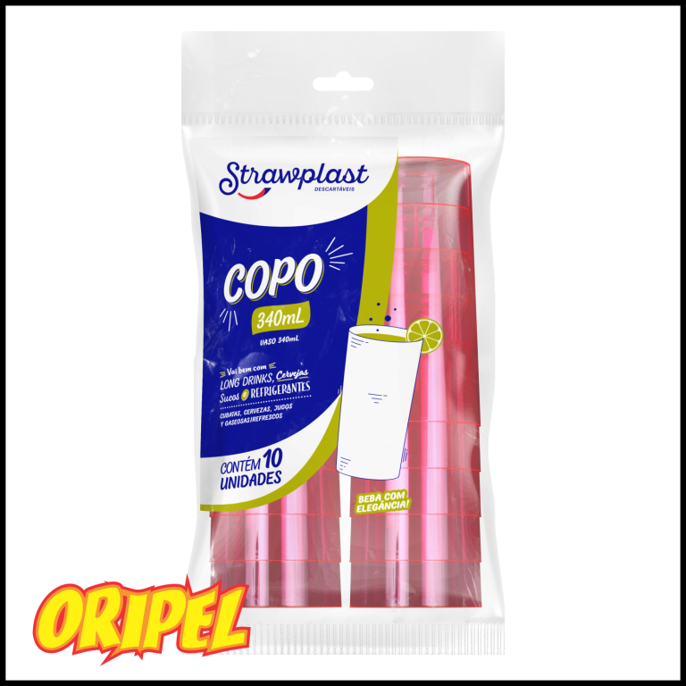COPO 340ML/ROSA NEON STRAWPLAST 10 UN