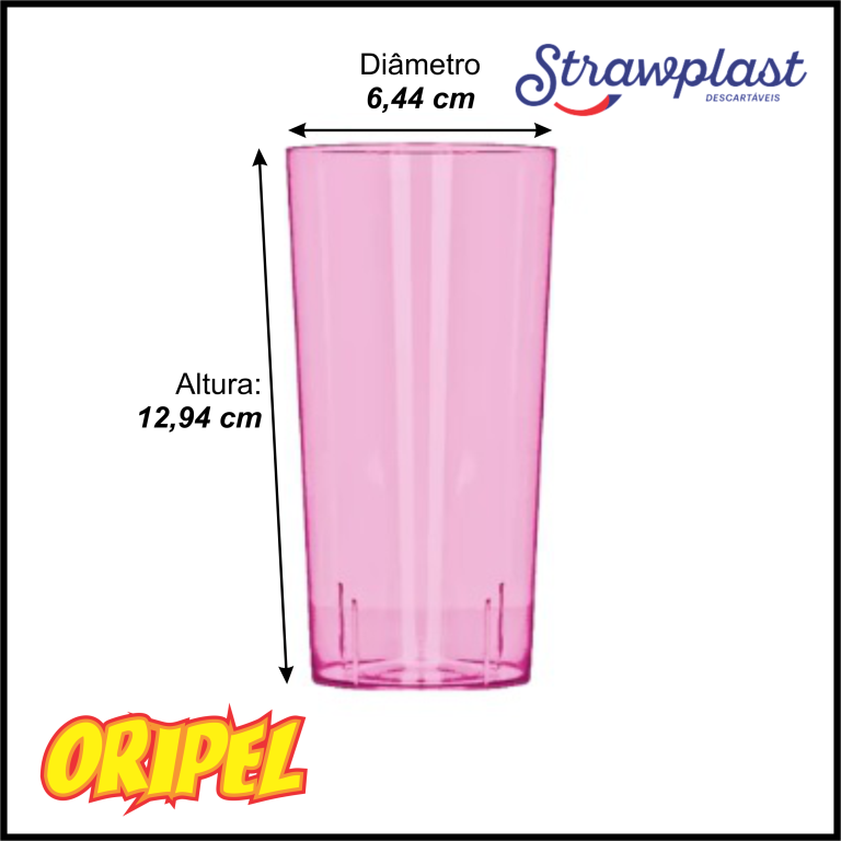 COPO 340ML/ROSA NEON STRAWPLAST 10 UN