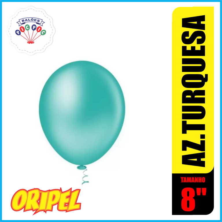 BALÃO REDONDO LISO 8'' AZUL TURQUESA PIC PIC 50 UN