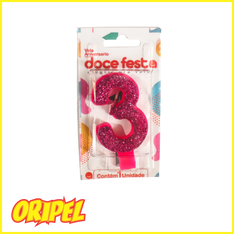 VELA ANIV SUPER GLITER PINK/3 DOCE FESTA