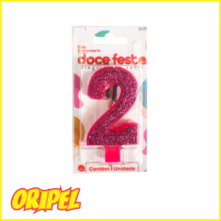 VELA ANIV SUPER GLITER PINK/2 DOCE FESTA