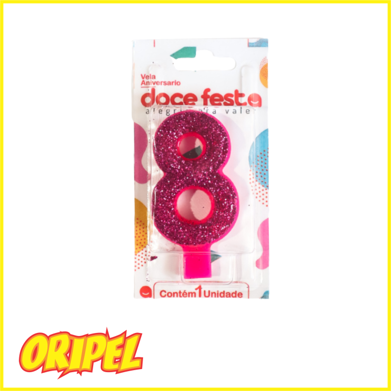 VELA ANIV SUPER GLITER PINK/8 DOCE FESTA