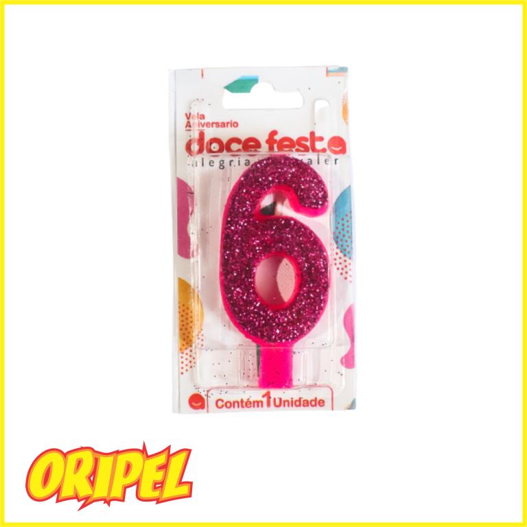 VELA ANIV SUPER GLITER PINK/6 DOCE FESTA