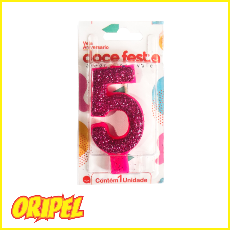 VELA ANIV SUPER GLITER PINK/5 DOCE FESTA
