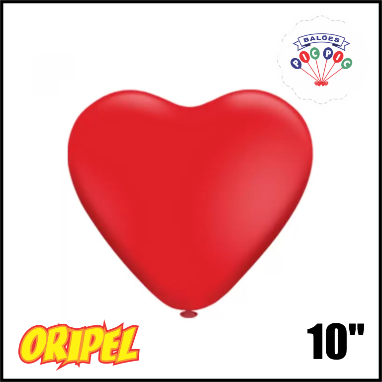 BALÃO LISO CORAÇÃO 10" VERMELHO PIC PIC 25 UN