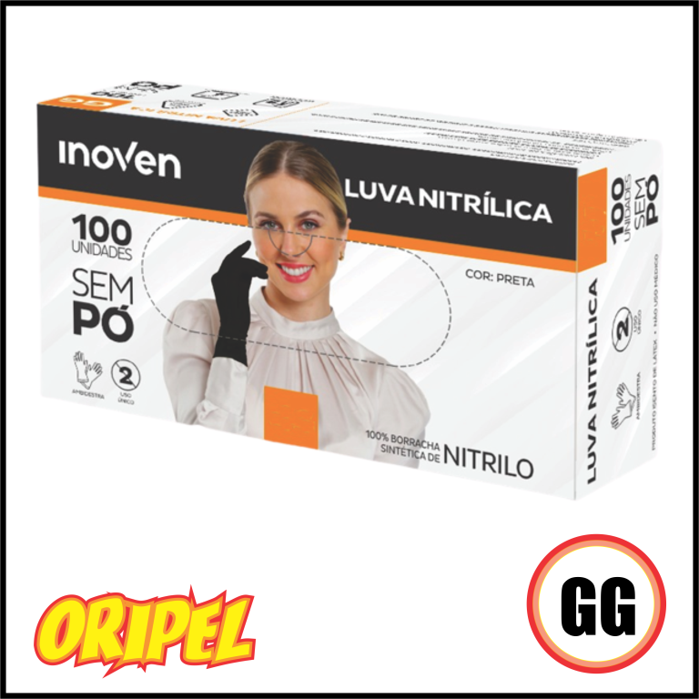LUVA NITRILICA PRETA/GG (10) INOVEN 100 UN
